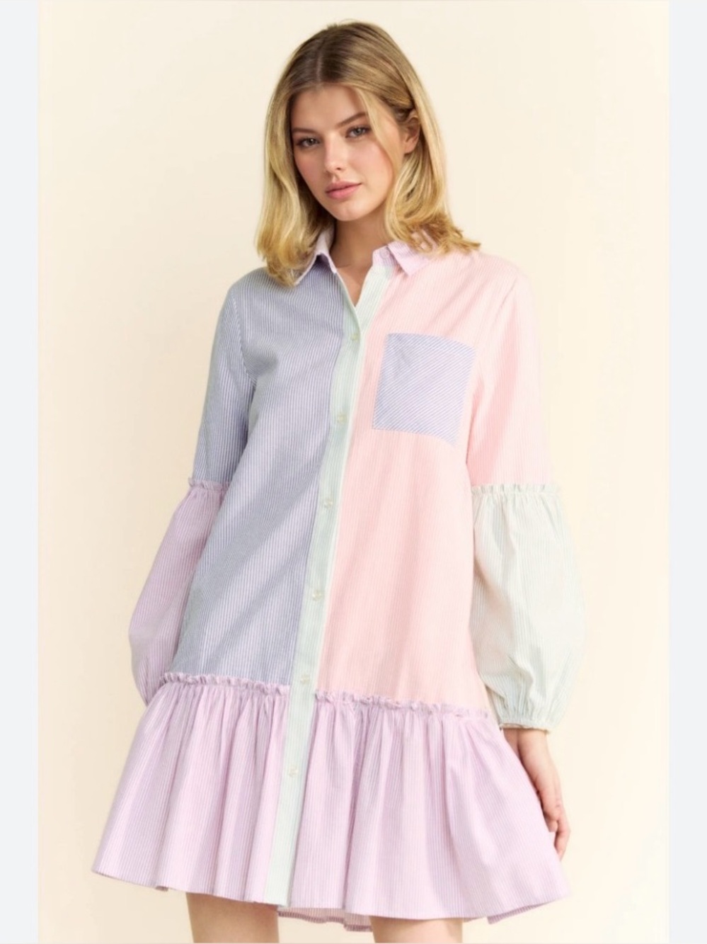 DAVI & DANI MULTI STRIPE COLOR BLOCK SHIRT DRESS